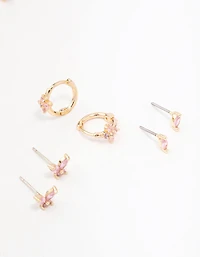 Papillon d’oreille doré en zirconia et fleur, paquet de 3