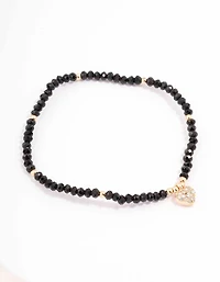 Black Beaded Simple Toggle Heart Charm Bracelet