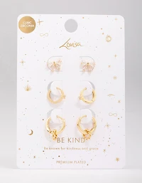Gold Plated Cubic Zirconia Bow Earring 3-Pack