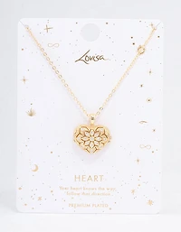 Gold Plated Elaborate Puffy Heart Locket Pendant Necklace