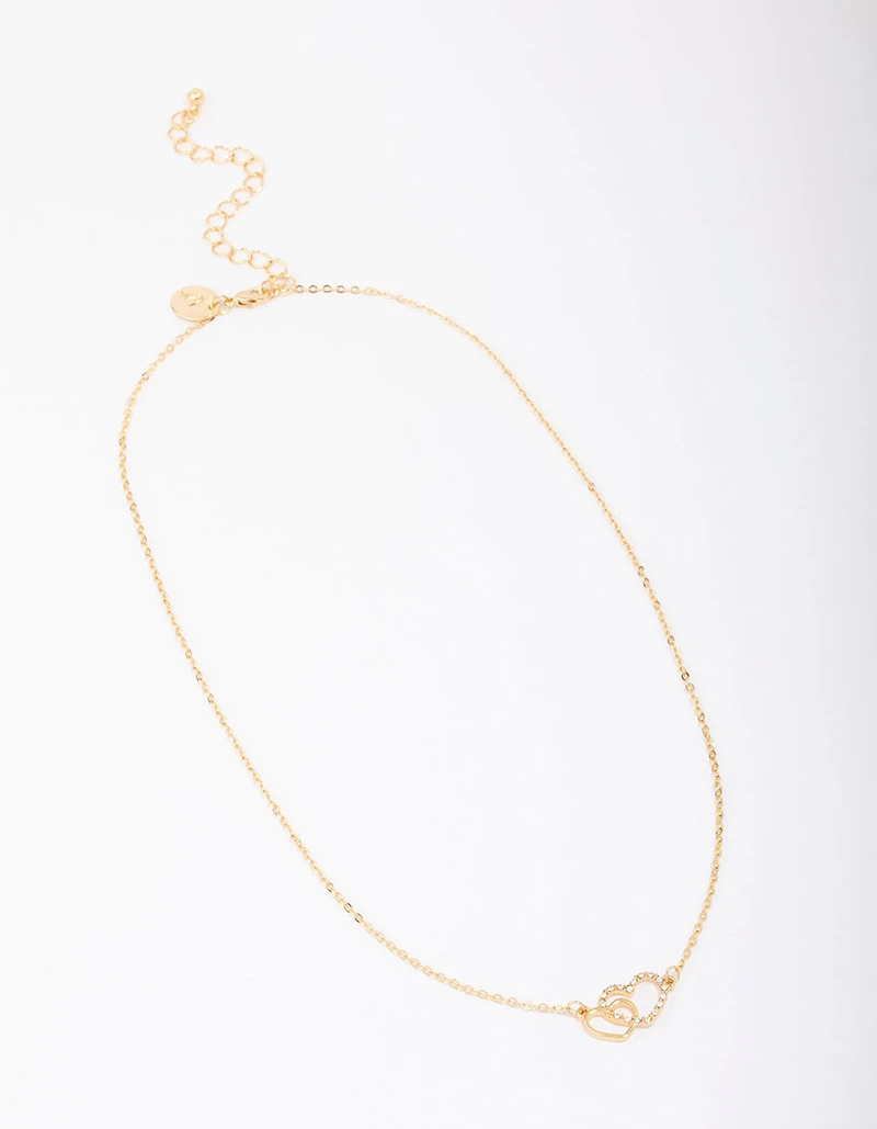 Gold Plated Interlocked Heart Pendant Necklace