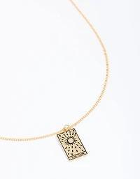 Gold Plated Sun Tarot Card Pendant Necklace