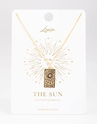 Gold Plated Sun Tarot Card Pendant Necklace
