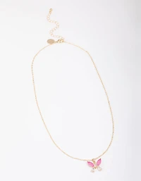 Gold Plated Gleaming Butterfly Pendant Necklace