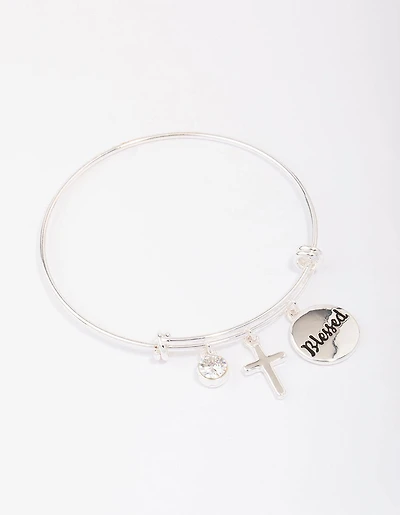 Bracelet de charme à disque plaqué argent