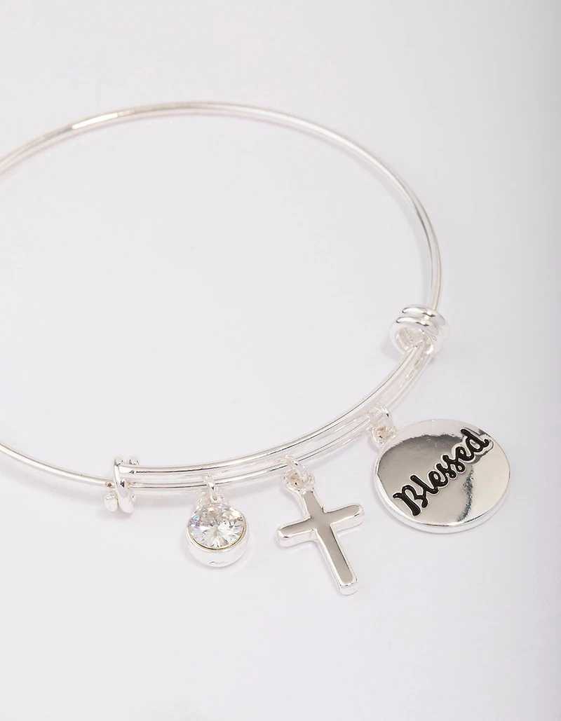 Bracelet de charme à disque plaqué argent