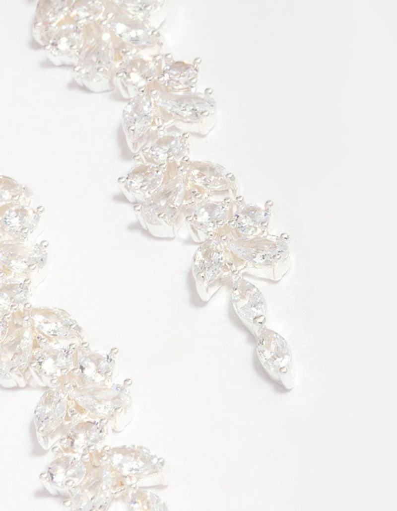 Silver Plated Cubic Zirconia Dainty Vine Drop Earrings