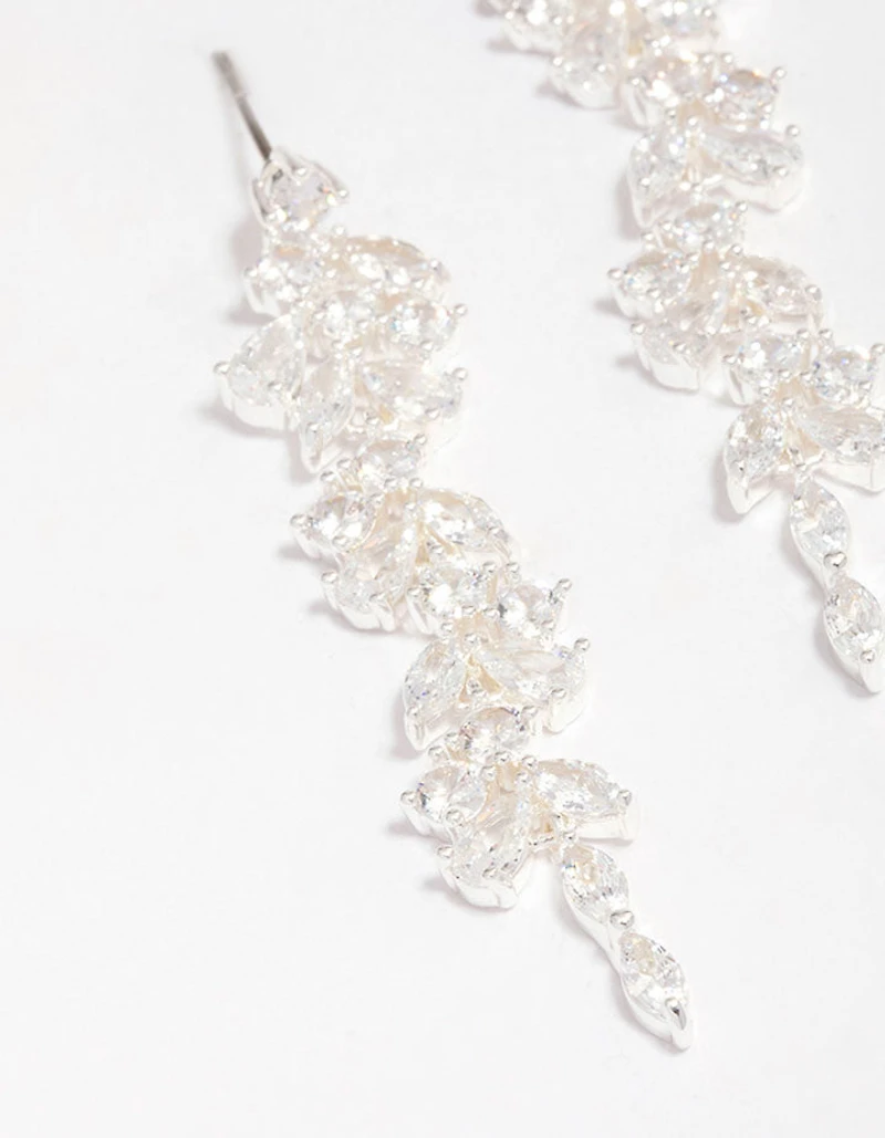 Silver Plated Cubic Zirconia Dainty Vine Drop Earrings