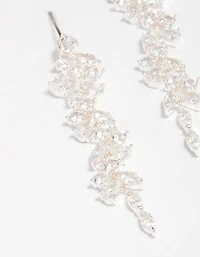 Silver Plated Cubic Zirconia Dainty Vine Drop Earrings
