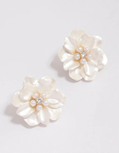 Gold Plated White Flower Cubic Zirconia Stud Earrings