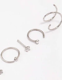 Surgical Steel Twisted Cubic Zirconia Nose Piercing 6-Pack