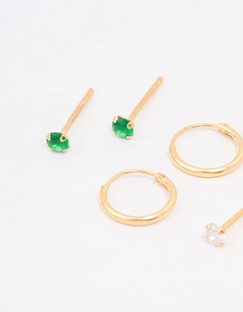 Gold Plated Sterling Silver Cubic Zirconia Earring 3-Pack