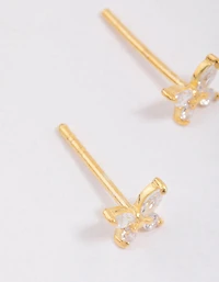 Gold Plated Sterling Silver Cubic Zirconia Butterfly Stud Earrings