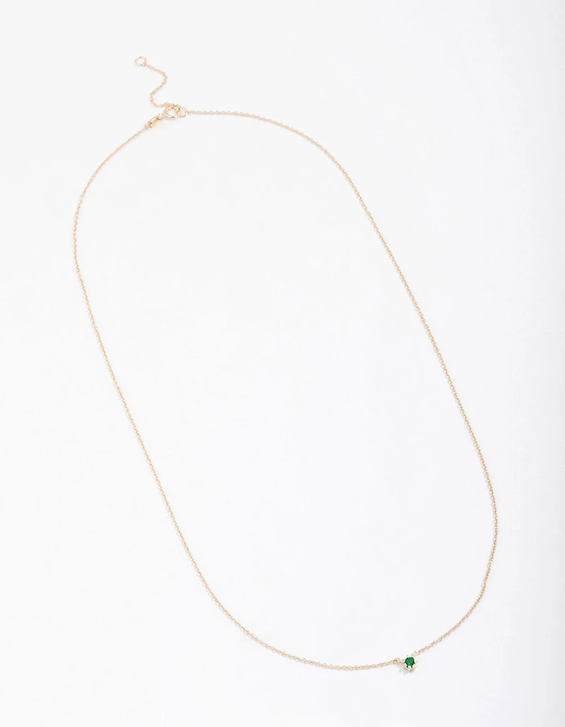 Gold Plated Sterling Mini Emerald Silver Cubic Zirconia Pendant Necklace
