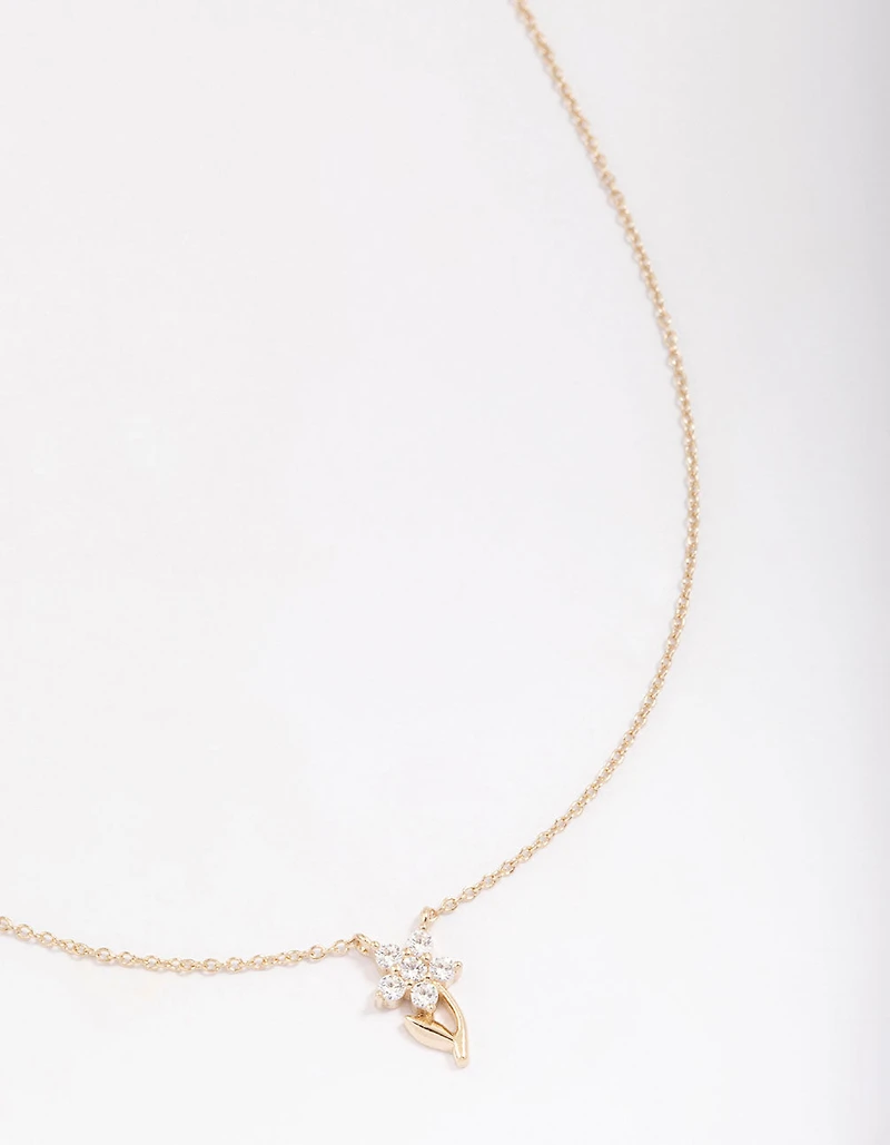 Gold Plated Sterling Silver Flower Stem Pendant Necklace