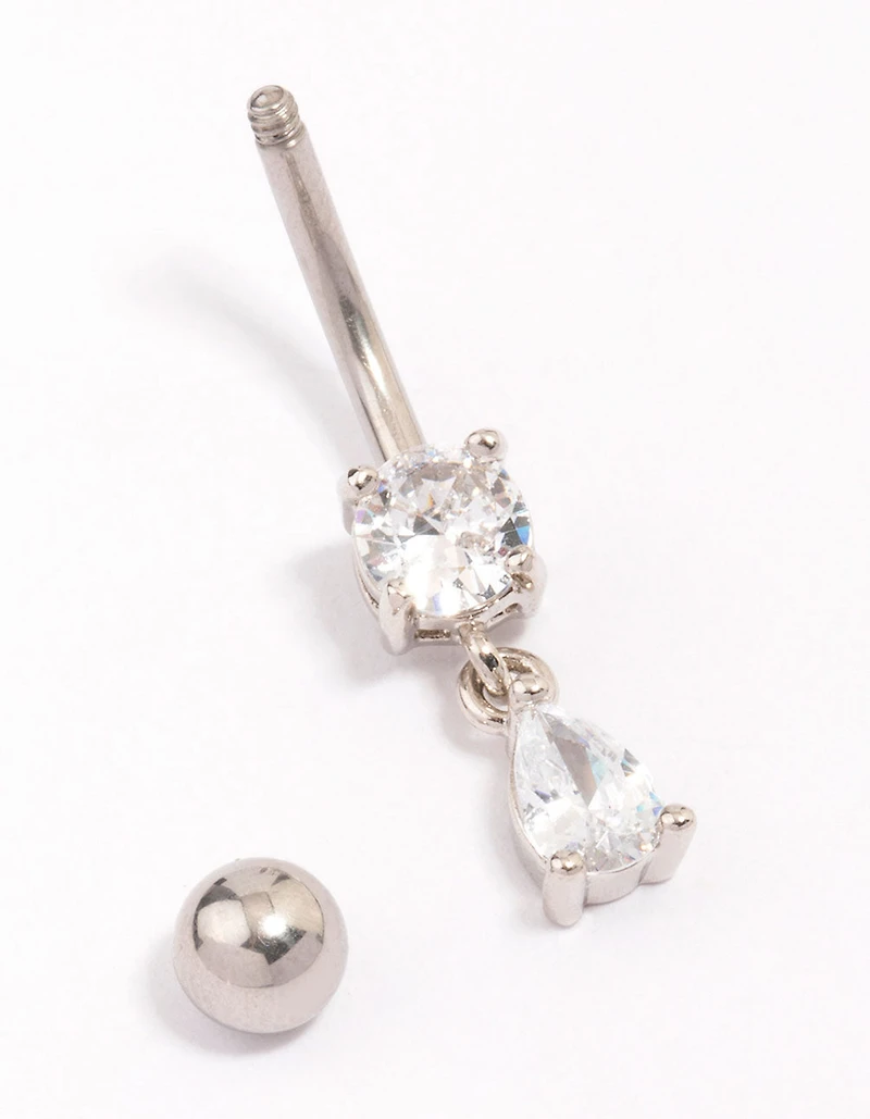Surgical Steel Cubic Zirocnia Pear Drop Belly Piercing