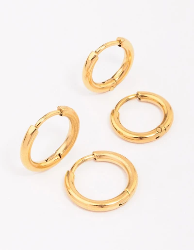 Gold Plated Surgical Steel Classic Hoop Earring 2-Pack
