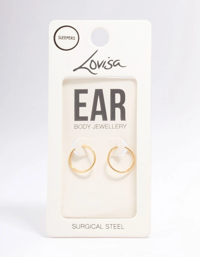 Gold Plated Surgical Steel Sleeper Earrings 12mm