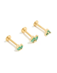 Gold Plated Surgical Steel Marquise Fan Flat Back 3-Pack