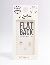 Gold Plated Surgical Steel Cubic Zirconia Double Marquise Flat Back 3-Pack