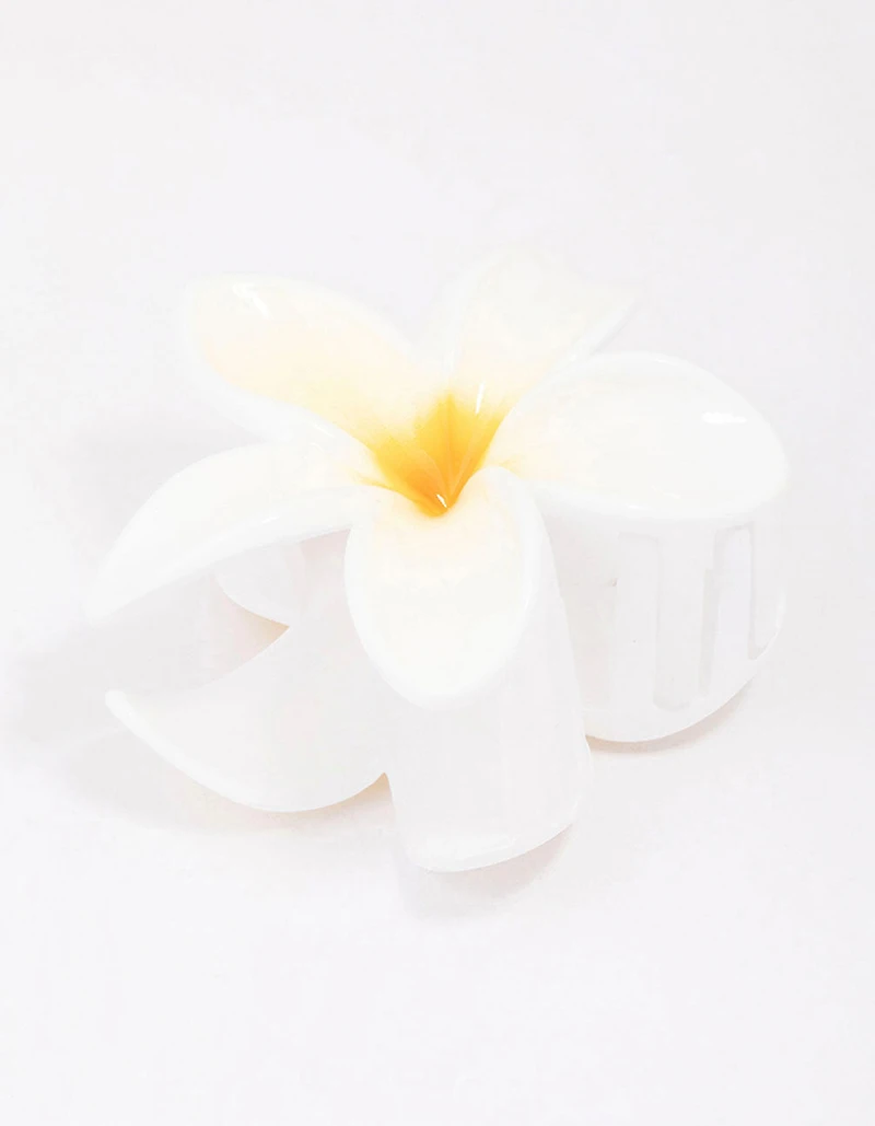 White Frangipani Flower Hair Claw Clip