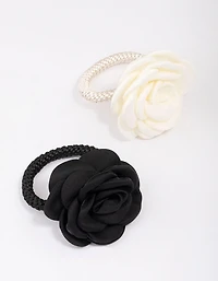 Paquet d’élastiques à cheveux en rosette noir et ivoire