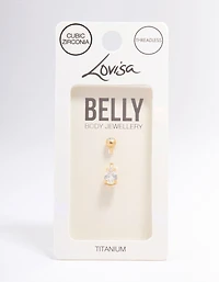 Gold Plated Titanium Cubic Zirconia Bezel Belly Piercing