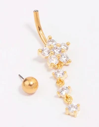 Gold Plated Titanium Cubic Zirconia Flower Belly Bar