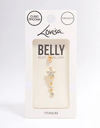 Gold Plated Titanium Cubic Zirconia Flower Belly Bar