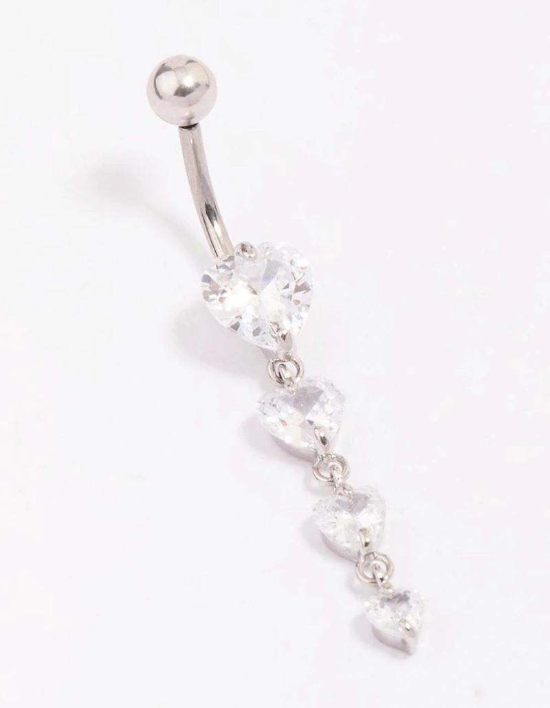 Titanium Cubic Zirconia Heart Belly Piercing