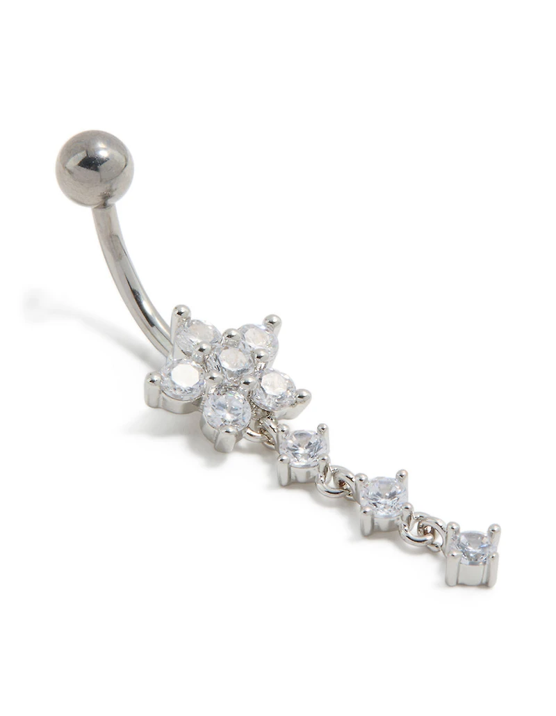 Titanium Cubic Zirconia Flower Triple Threadless Belly Bar
