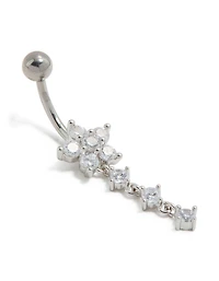 Titanium Cubic Zirconia Flower Triple Threadless Belly Bar