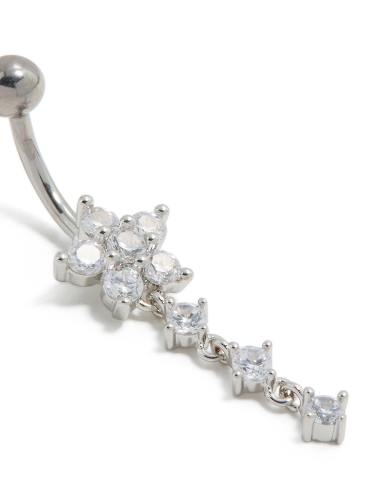 Titanium Cubic Zirconia Flower Triple Threadless Belly Bar