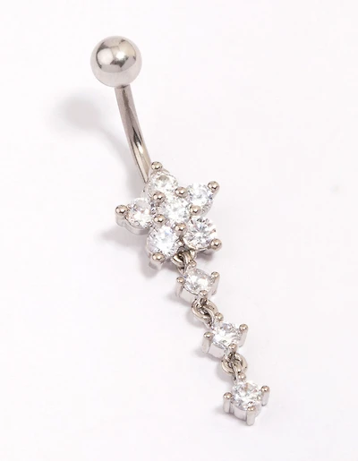Titanium Cubic Zirconia Flower Triple Belly Piercing