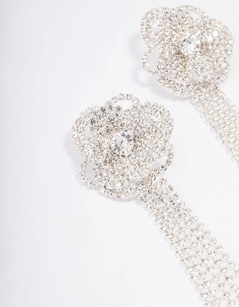 Boucles d’oreilles pendantes Silver Diamante Flower Cupchain