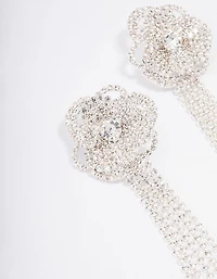 Boucles d’oreilles pendantes Silver Diamante Flower Cupchain