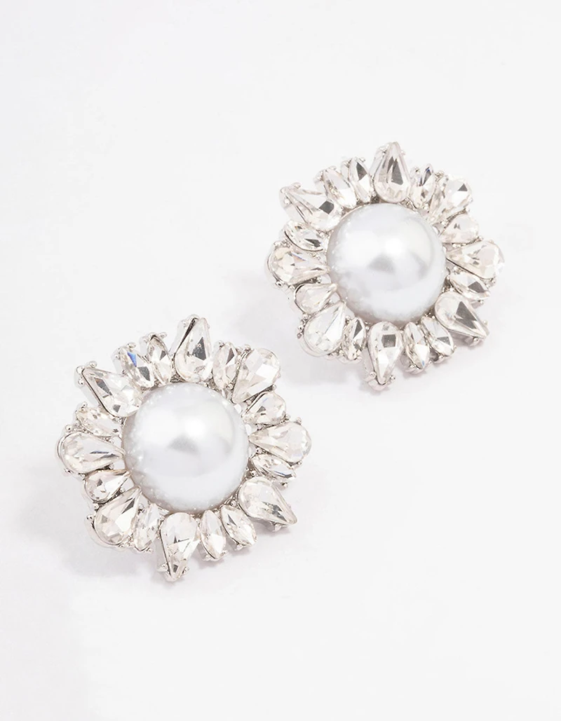 Boucles d’oreilles en perle argentée & grappes statement
