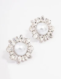 Boucles d’oreilles en perle argentée & grappes statement
