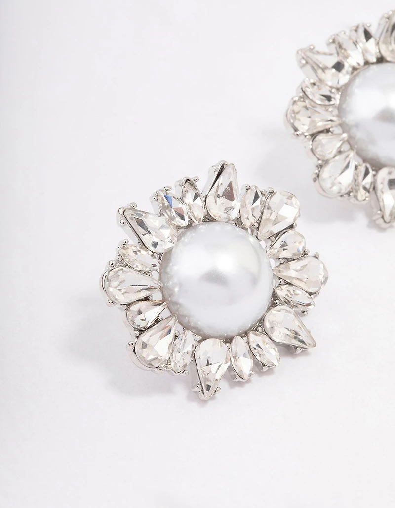 Boucles d’oreilles en perle argentée & grappes statement
