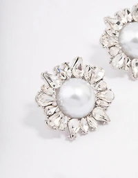 Boucles d’oreilles en perle argentée & grappes statement