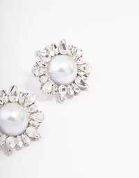 Boucles d’oreilles en perle argentée & grappes statement