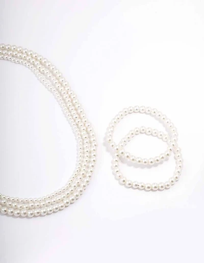 Silver Pearl Layered Necklace & Bracelet Set
