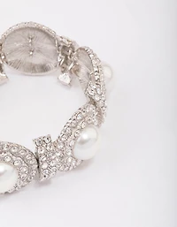 Silver Pearl & Diamante Stretch Bracelet