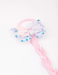 Pink & Purple Ombre Faux Hair Pearl Braided Hair Elastic