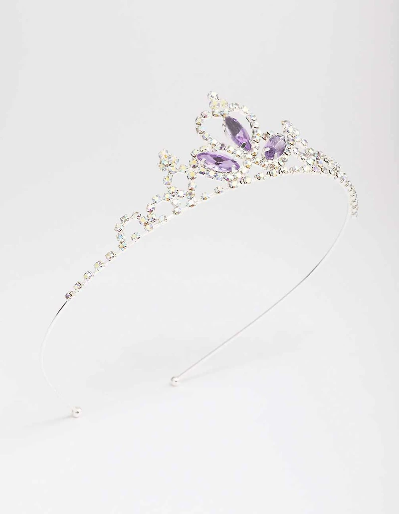 Kids Silver Lilac Diamante Tiara
