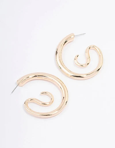 Gold Medium Swirl Hoop Earrings