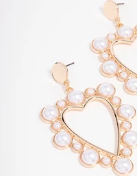 Gold Modern Pearl Heart Pearl Drop Earrings