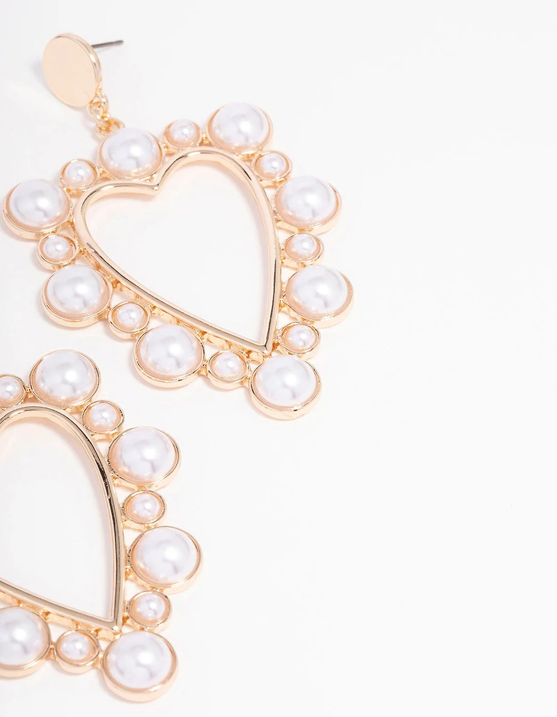 Boucles d’oreilles pendantes Gold Modern Pearl Heart Pearl