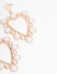 Boucles d’oreilles pendantes Gold Modern Pearl Heart Pearl