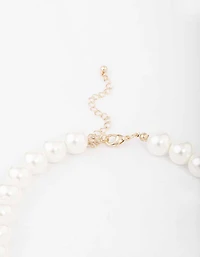Gold & Pink Pearl Puffy Heart Necklace
